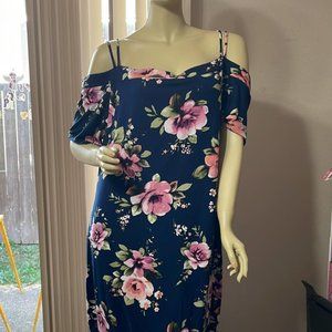 Women 3X GORGEOUS Floral Cold Shoulder Strap Soft Cotton Dress